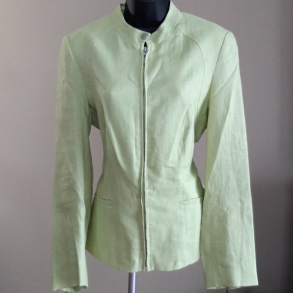 Bianca Nygard Linen Full Zip Chartreuse Blazer in Green - Size 12